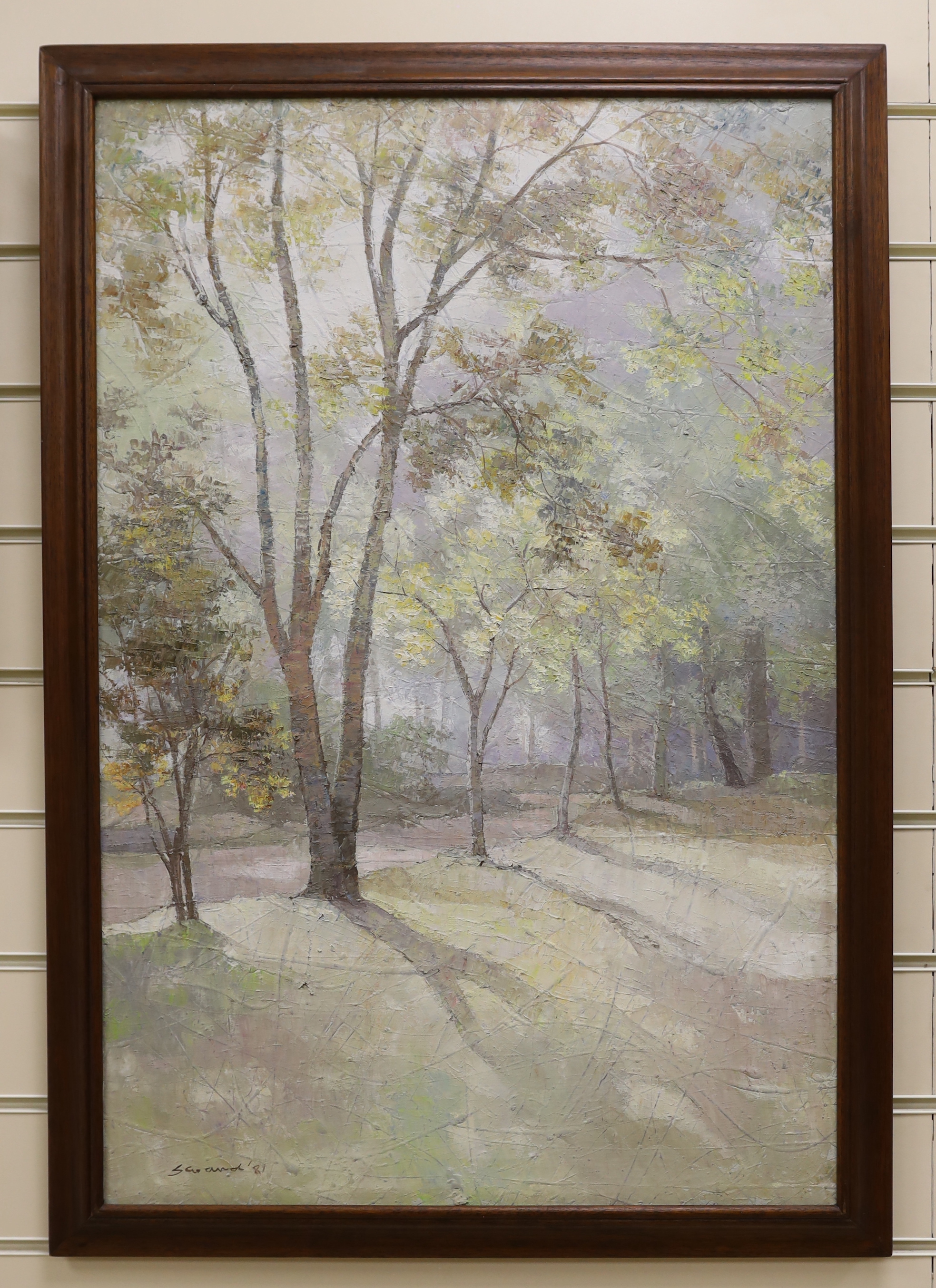Impasto oil on canvas, Woodland scene, indistinctly signed, 75 x 50cm